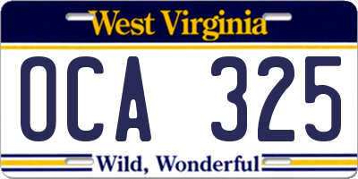 WV license plate OCA325