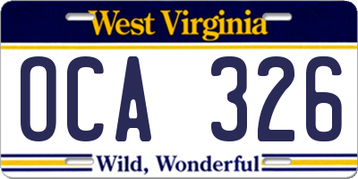 WV license plate OCA326