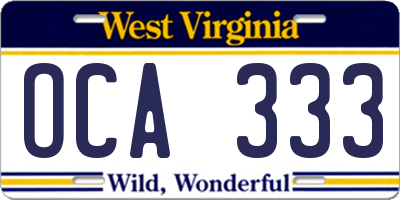 WV license plate OCA333