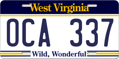 WV license plate OCA337