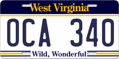 WV license plate OCA340