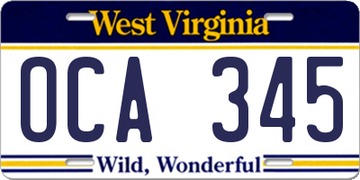 WV license plate OCA345