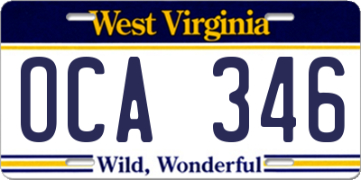 WV license plate OCA346