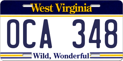 WV license plate OCA348
