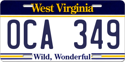 WV license plate OCA349