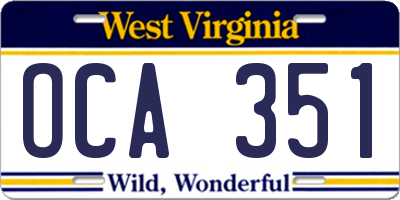 WV license plate OCA351