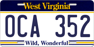 WV license plate OCA352