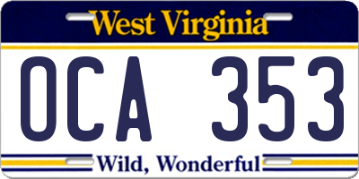 WV license plate OCA353