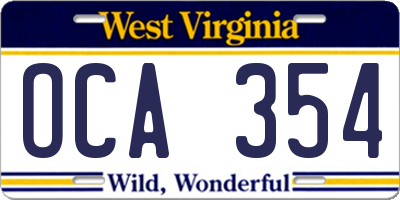 WV license plate OCA354