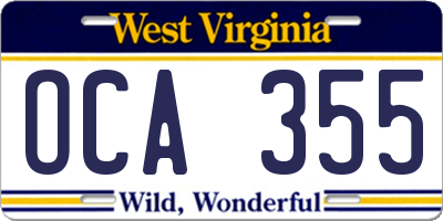 WV license plate OCA355