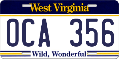 WV license plate OCA356