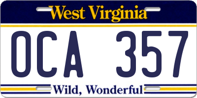 WV license plate OCA357
