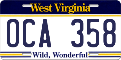 WV license plate OCA358
