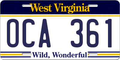 WV license plate OCA361