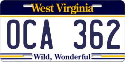 WV license plate OCA362