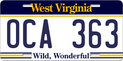 WV license plate OCA363