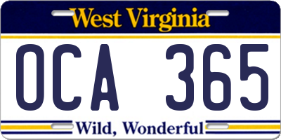 WV license plate OCA365