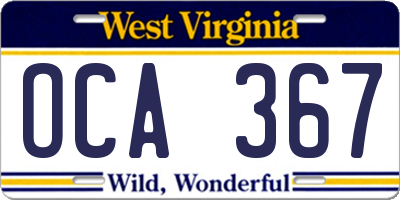 WV license plate OCA367