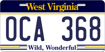 WV license plate OCA368