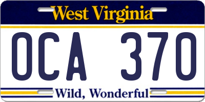 WV license plate OCA370