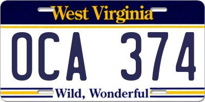 WV license plate OCA374
