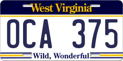 WV license plate OCA375