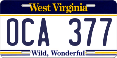 WV license plate OCA377