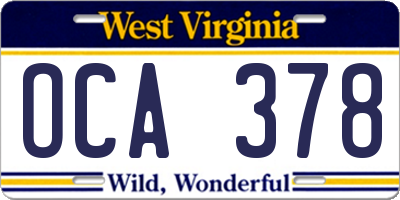 WV license plate OCA378