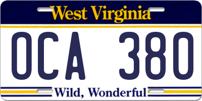 WV license plate OCA380