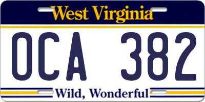 WV license plate OCA382