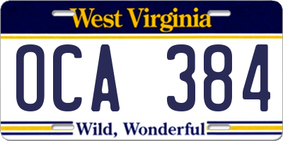 WV license plate OCA384
