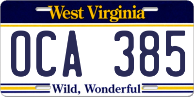 WV license plate OCA385