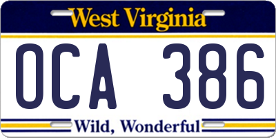 WV license plate OCA386