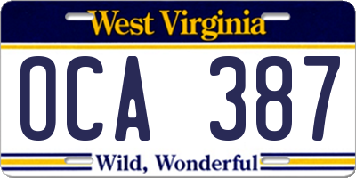 WV license plate OCA387