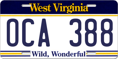 WV license plate OCA388