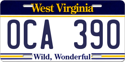 WV license plate OCA390