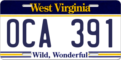WV license plate OCA391