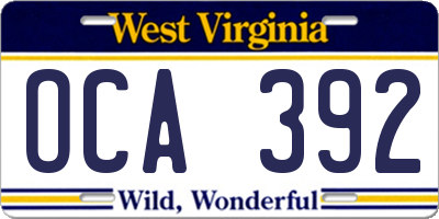 WV license plate OCA392