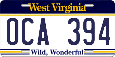 WV license plate OCA394