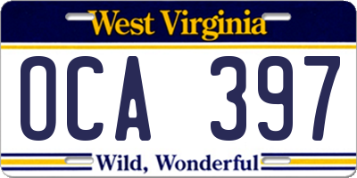 WV license plate OCA397