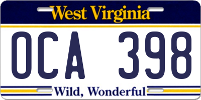 WV license plate OCA398