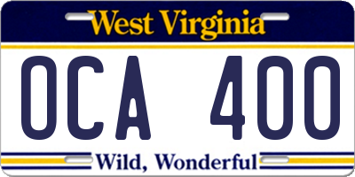 WV license plate OCA400