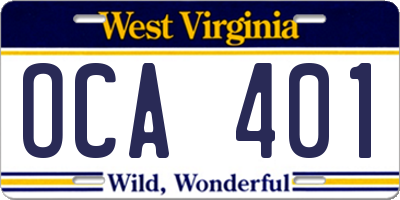 WV license plate OCA401