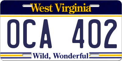 WV license plate OCA402