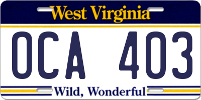 WV license plate OCA403