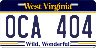 WV license plate OCA404