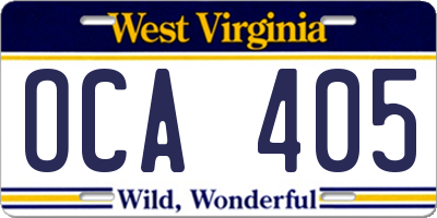 WV license plate OCA405