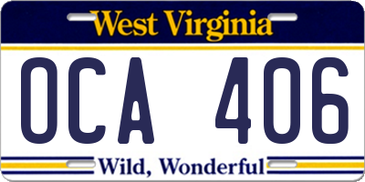 WV license plate OCA406