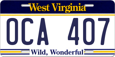 WV license plate OCA407