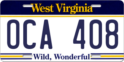 WV license plate OCA408